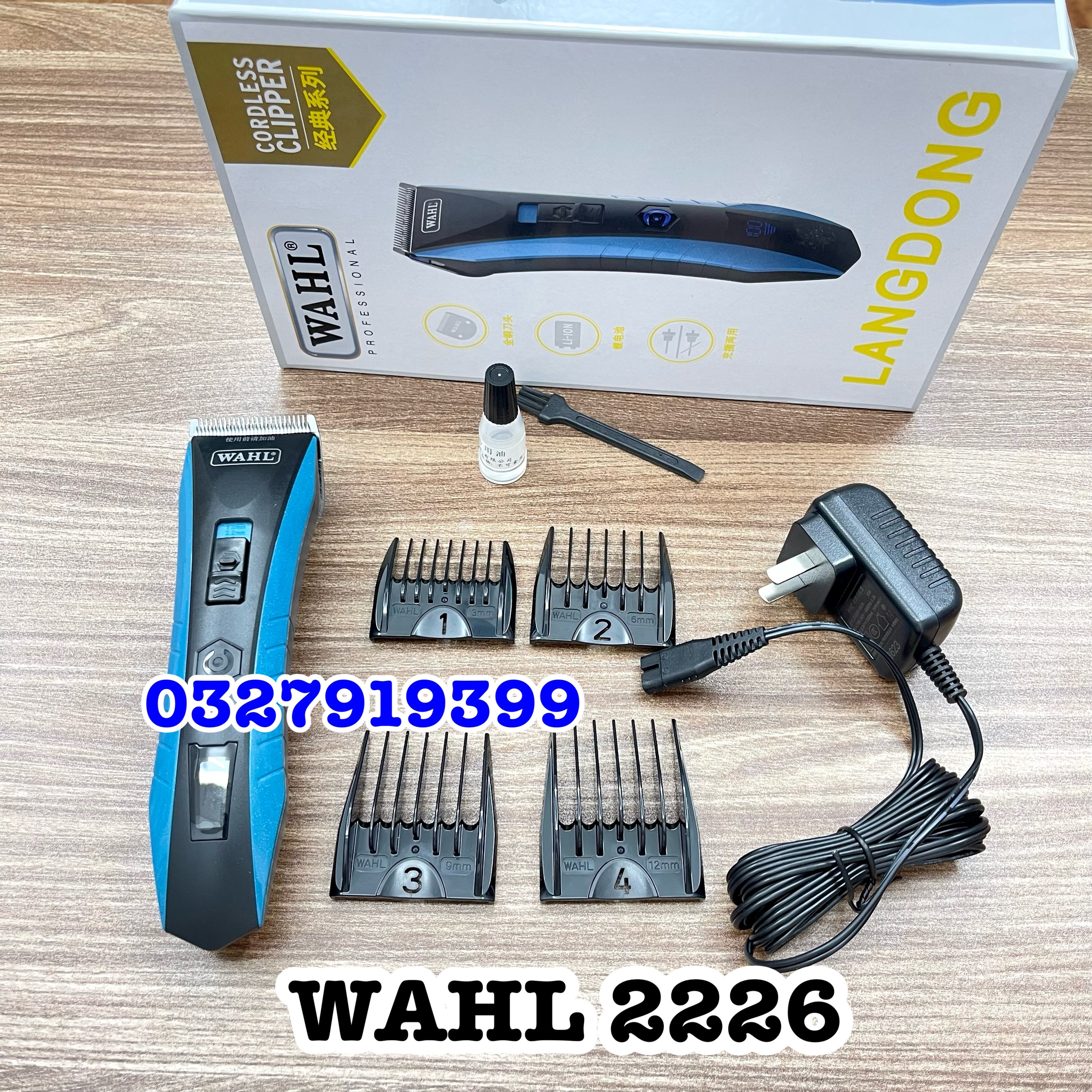 Wahl Tông Đơ Cắt Tóc Chính Hãng WAHL 2226 - Model Mới Nhất, Lưỡi Thép Cao Cấp, Màn Hình LCD, Sạc Nhanh 2,5-3 Giờ, Sử Dụng Liên Tục 260 Phút, Bộ 4 Cữ Nhựa Kèm Theo