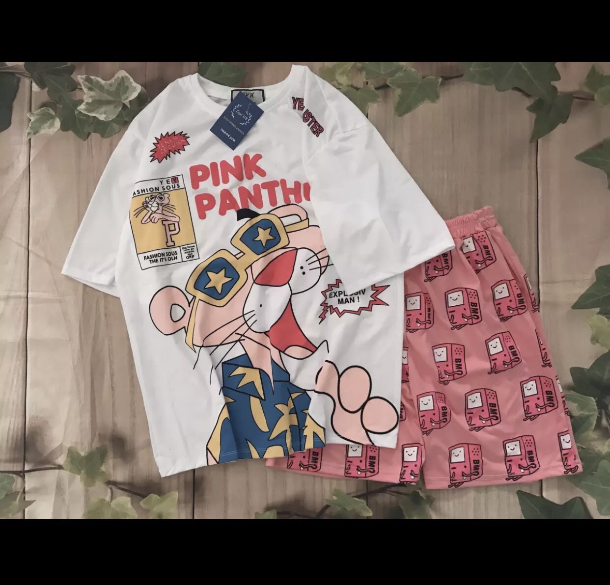 Sét bộ đùi unisex báo hồng pink panther siêu ngộ nghĩnh , thun coton mát mẻ , freesize dưới 70kg ttslb0016