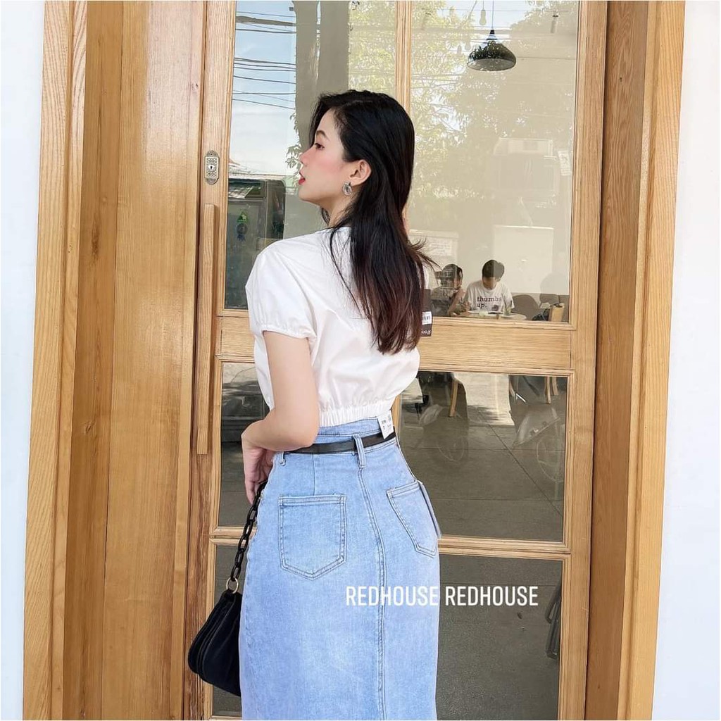 Áo croptop bo eo cổ tròn trẻ trung phong cách hàn quốc