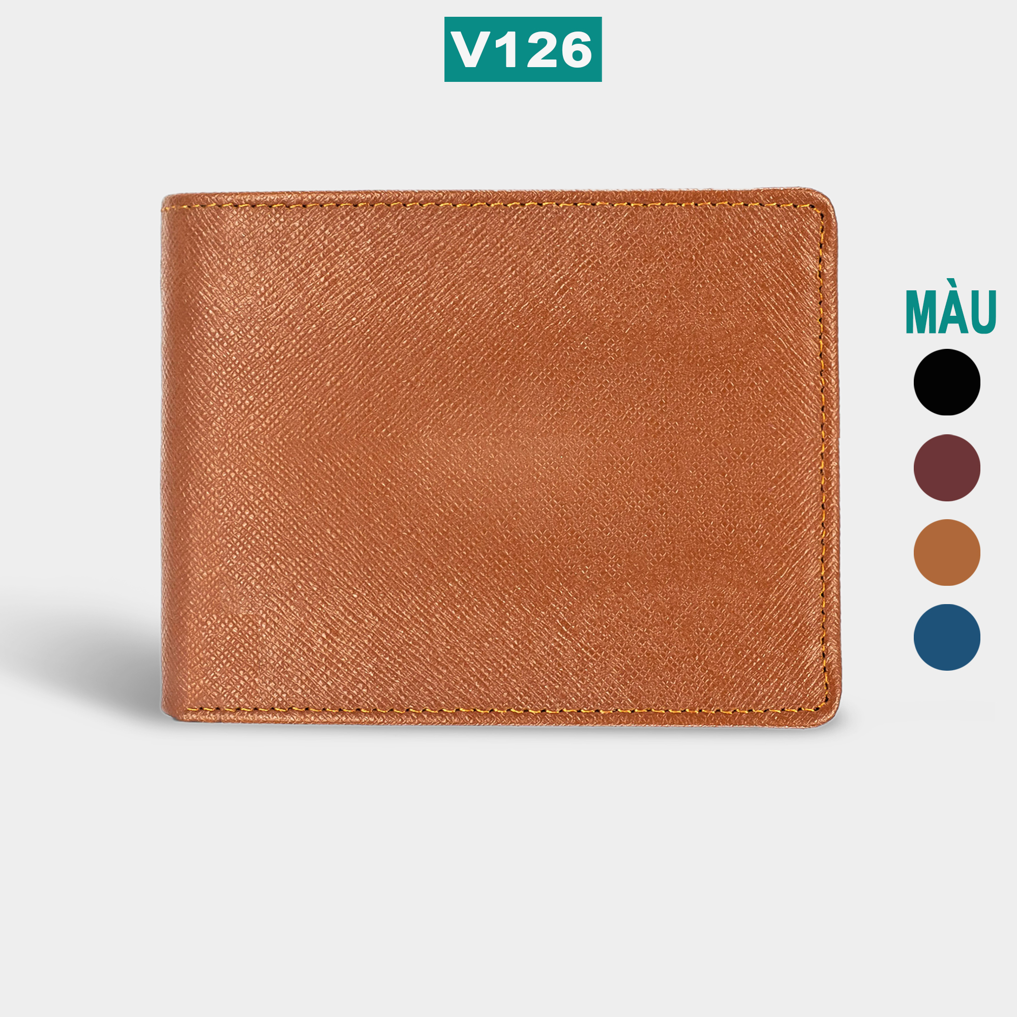 Ví nam da saffiano V126 cao cấp, bóp nam da bò thật nhiều ngăn chứa tiền chứa thẻ, đường chỉ tinh tế, dáng ngang có khóa kéo,2 màu đen và xanh navy,Fullbox hộp sang trọng làm quà tặng,bảo hành 12 tháng