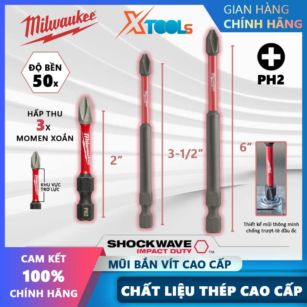 Mũi bắn vít cao cấp PH2 Milwaukee CHÍNH HÃNG mũi siết vít có độ cứng gấp 50 lần công nghệ trợ lực chống cháy vít dùng cho máy khoan
