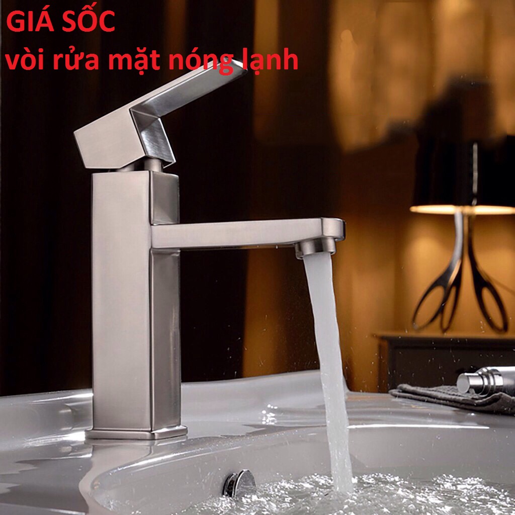 [HCM][GIÁ SỈ HÀNG ĐẢM BẢO] Vòi Rửa Mặt Lavabo Vòi Lavabo Nóng Lạnh INOX 304 N3001 Fotar và 2 dây nóng lạnh VÒI LA VUÔNG
