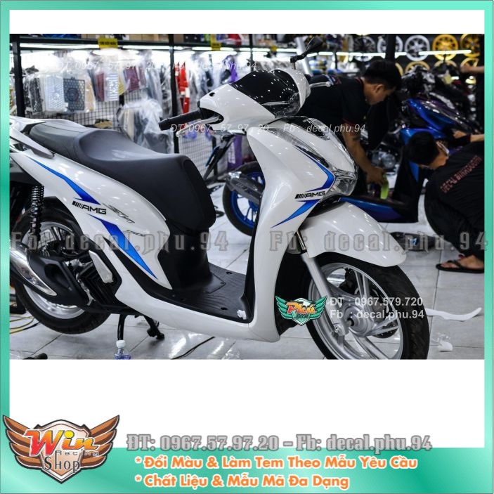 Tem rời sh 2020 chỉ xanh dán xe trắng