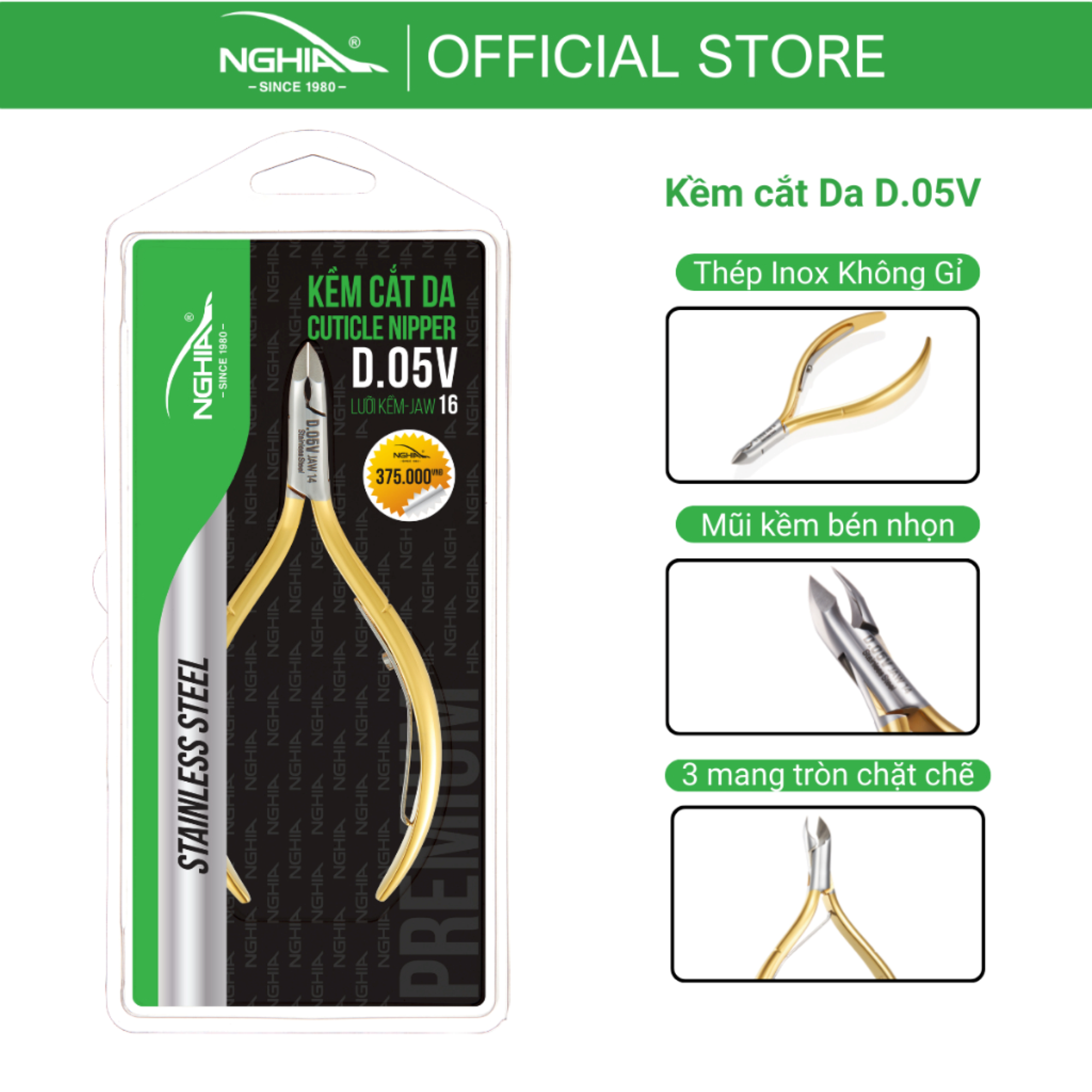 Kềm Cắt Da 3 Mang Tròn KỀM NGHĨA Thép Không Gỉ D.05V