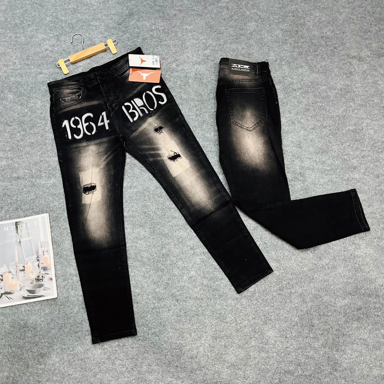 Quần jean dài rách form vải jean co dãn ôm body phối Logo trẻ trung- rất đẹp chuẩn thời trang hàng cao cấp PVT FASHION