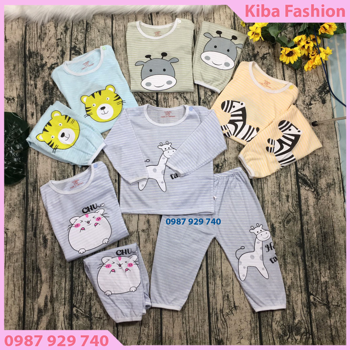 Combo 5 Bộ quần áo dài tay cotton thu đông in hình siêu ngộ nghĩnh cho bé trai bé gái từ 3-14kg 5DD16KF ( ảnh thật ) KIBA Fashion ( bộ quần áo thu đông bộ quần áo dài tay )