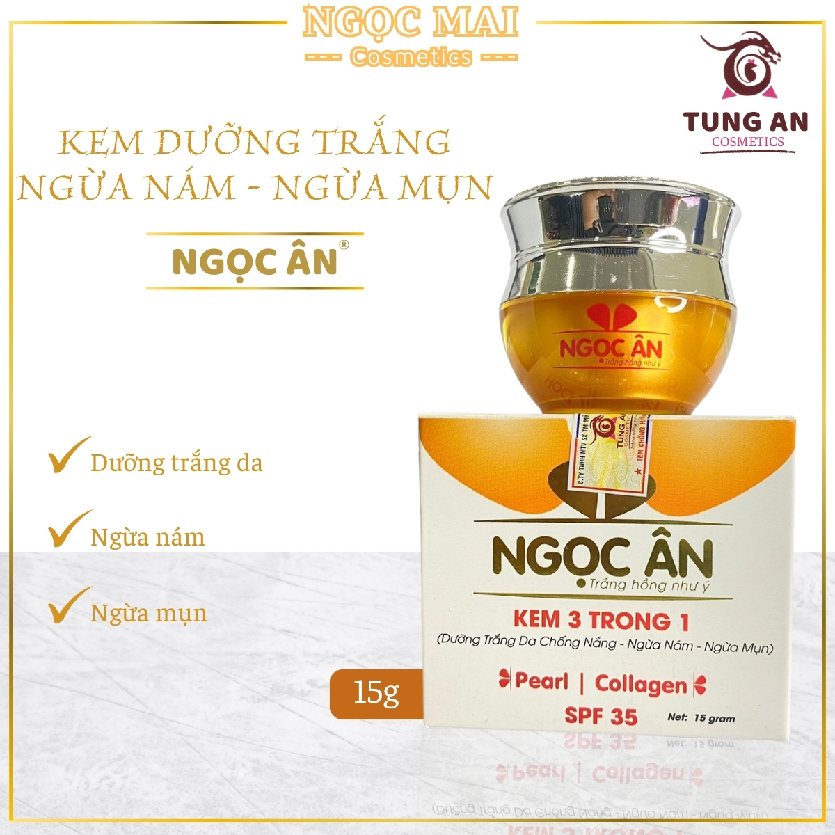 Kem Ngọc Ân - Kem Nám, Mụn, Trắng da, Chống Nắng 3 in 1 (15g)