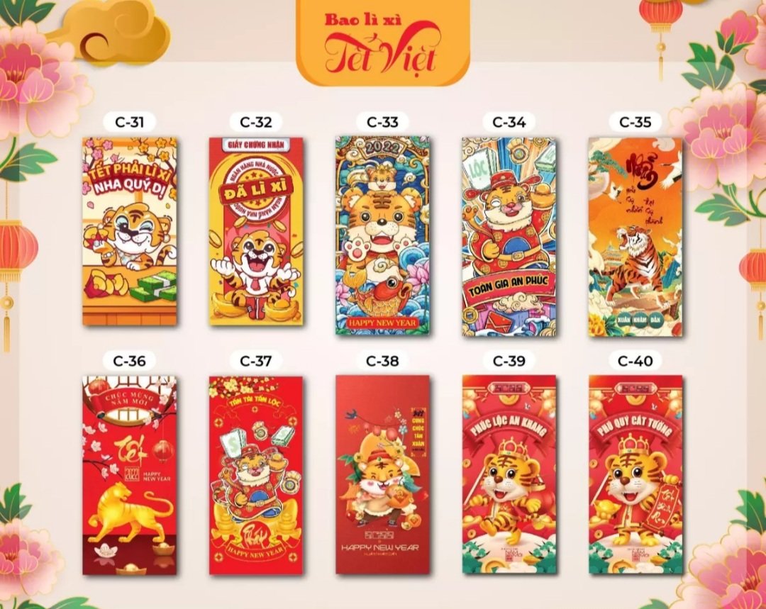 Combo 100 Bao Lì Xì Tết 2022 Mix 20 Mẫu