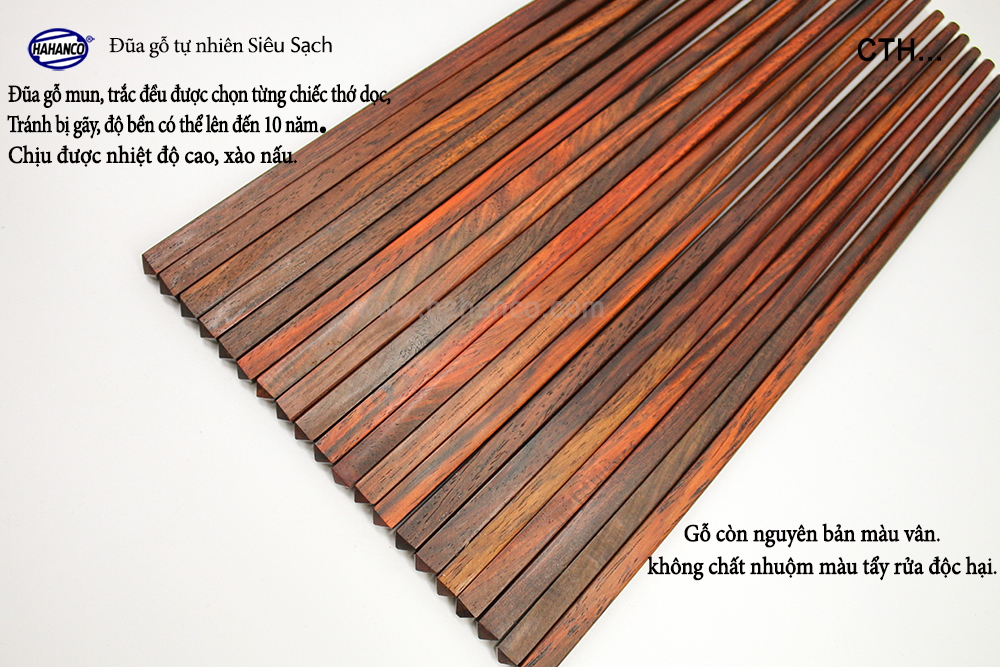 Đũa gỗ Trắc trơn Siêu Sạch vân cực đẹp (10 đôi đũa vuông) gỗ Trắc tự nhiên (CTH701TV) Chopstick of HAHANCO
