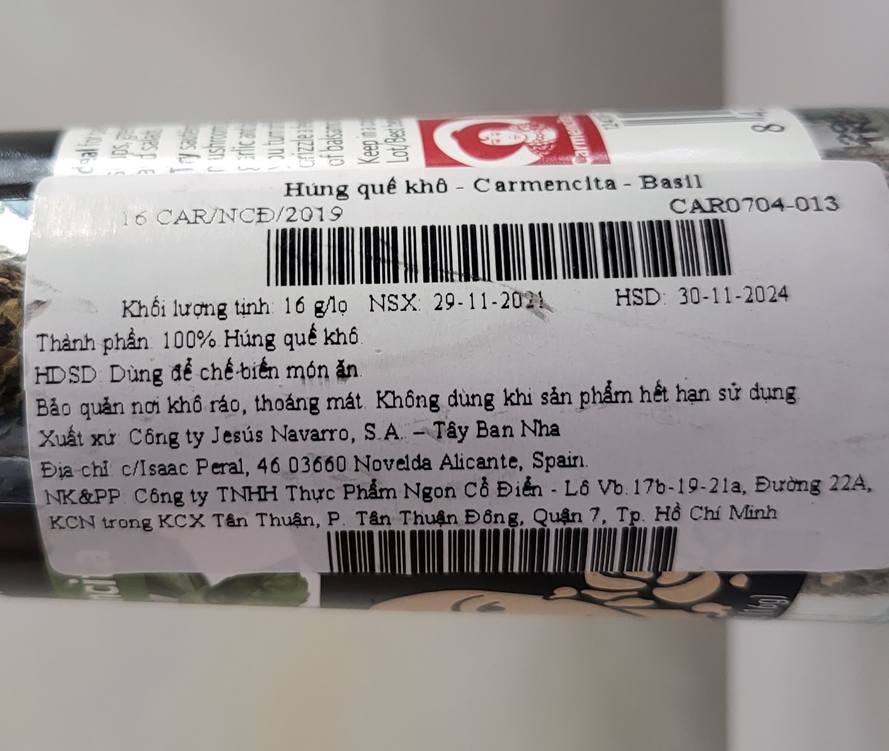 [Lọ 16g] LÁ HÚNG QUẾ KHÔ [Spain] CARMENCITA Basil Leaves (cff)
