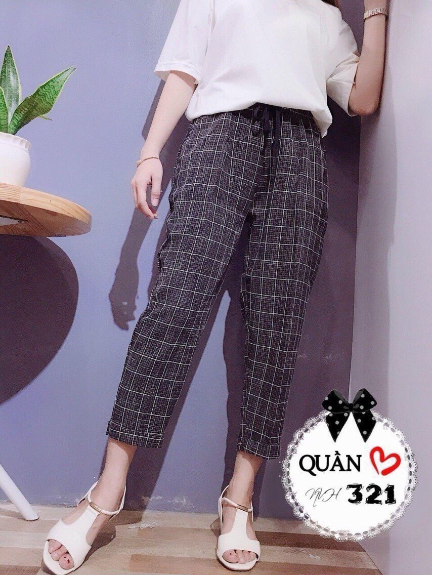 [HCM][SIZE M 42-55KG XL 56-60KG]Quần baggy sọc caro kiểu dáng thời trang hợp xu hướng Quần baggy kẻ sọc Quần sọc caro nữ vải thô siêu mát