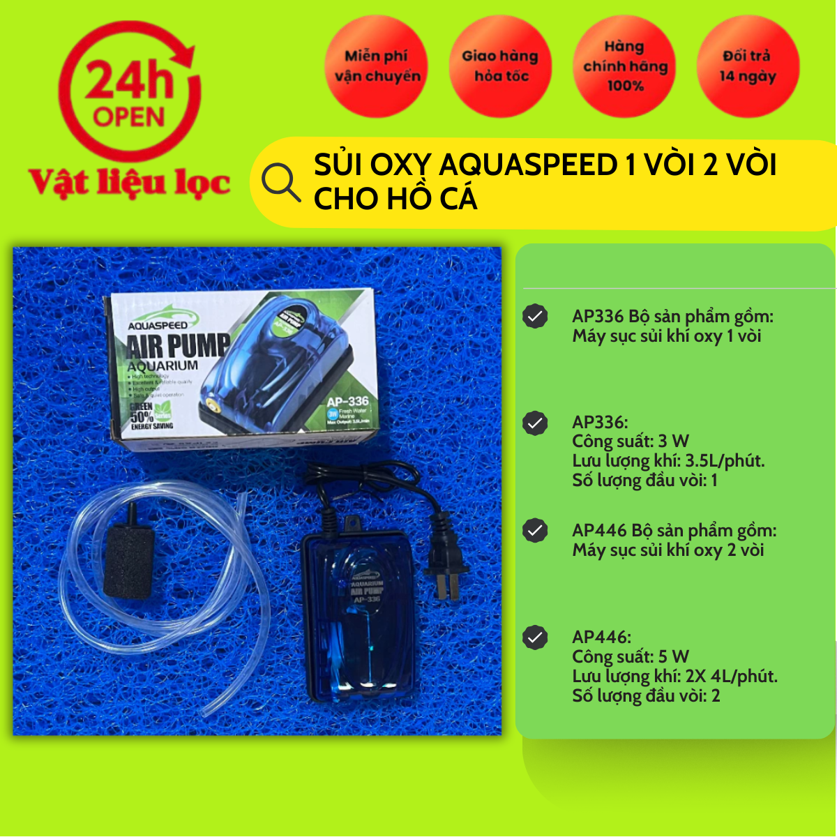 Sủi oxy aquaspeed 1 vòi 2 vòi cho hồ cá