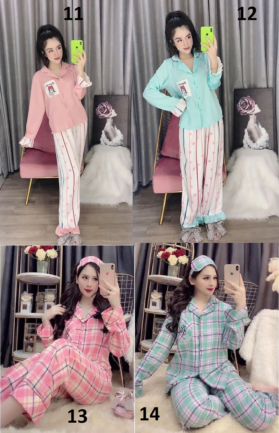 Đồ Bộ Lụa Satin Phong cách Tiểu Thư