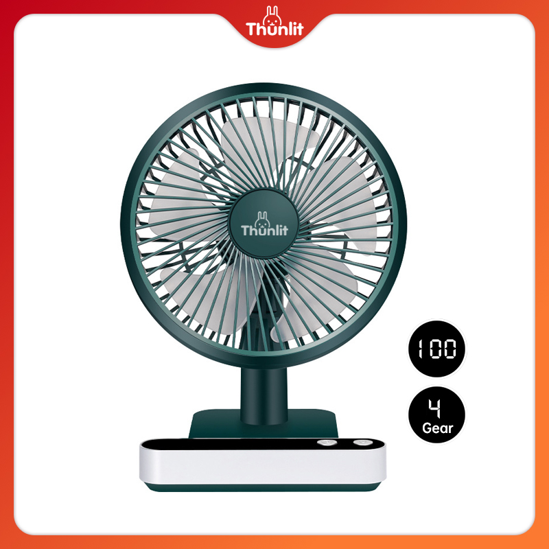 Thunlit Oscillating Desk Fan USB 4000mAh Rechargeable 4-speed Wind 180° Automatic Adjusting Silent Fan