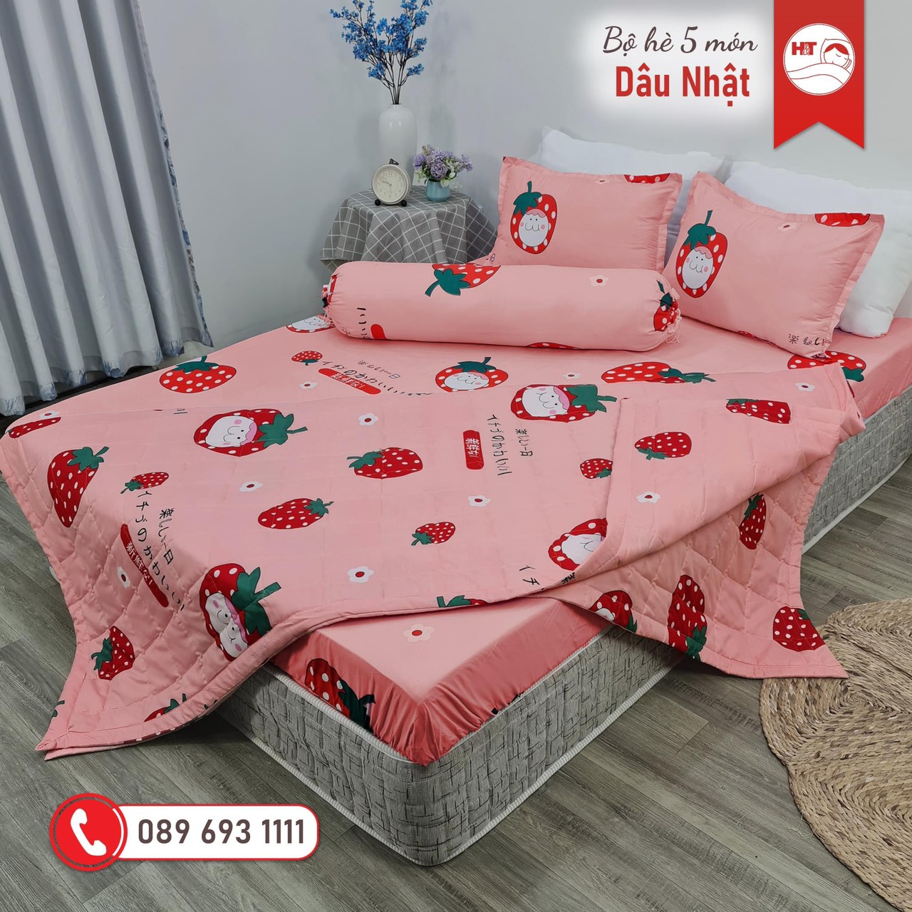 Bộ Chăn Ga Gối Hè Thu 5 Món, Chất cotton poly ( Gồm 1 Chăn Hè, 1 ga bo chun,2 vỏ gối nằm và 1 vỏ gối ôm)