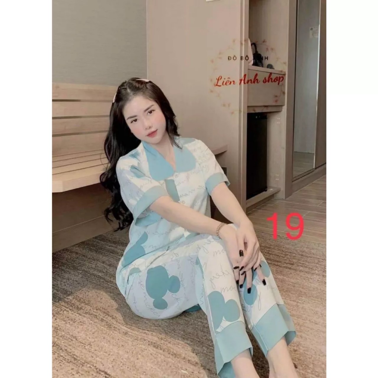 Bộ đồ ngủ mặc nhà áo cộc quần dài H1