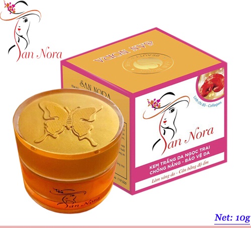 Mỹ phẩm san nora - kem sannora trắng da ngọc trai, chống nắng, bảo vệ da dưỡng chất Linh chi đỏ và Collagen (10g)