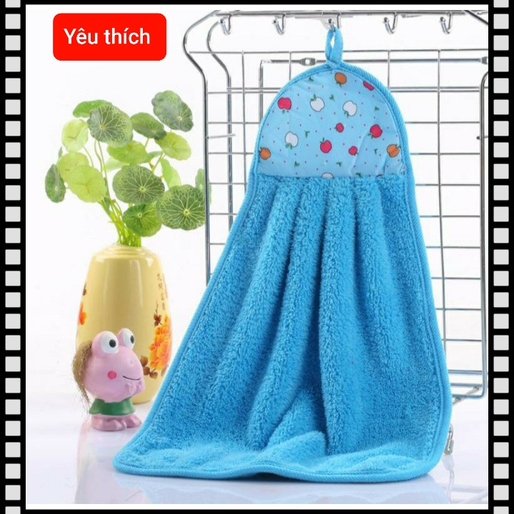 [HCM]Set 02 cái khăn lau tay siêu thấm có móc treo giao màu ngẫu nhiên