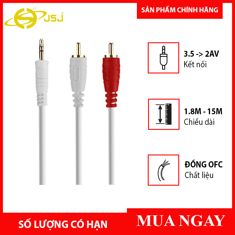 [HCM]Dây Tín Hiệu 3 Li (3.5mm) Ra 2 AV Dài 3m JSJ-3321