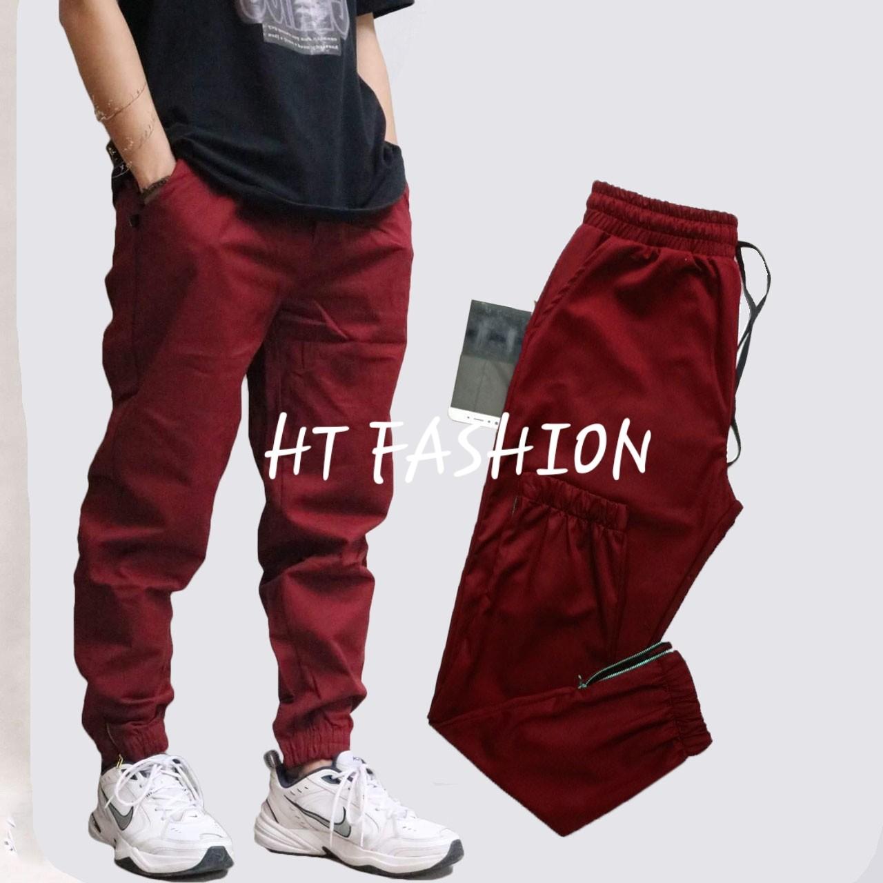 Quần kaki nam khóa zip lưng thun