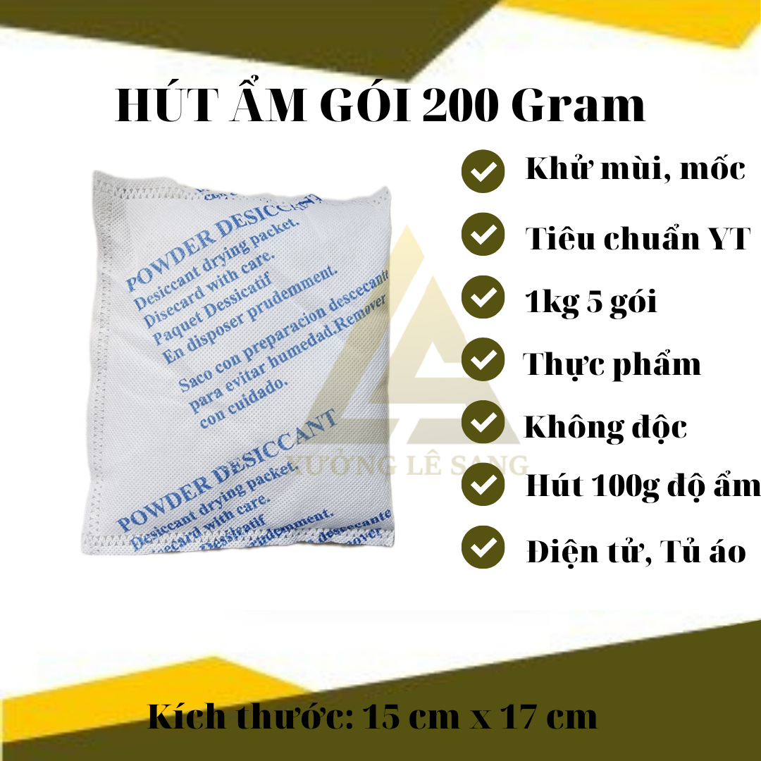 Gói hút ẩm silicagel đóng gói 200g loại 1/2/3/5/10/20/50/100/200  hạt hút ẩm thực phẩm, quần áo giày dép, máy ảnh hoa khô