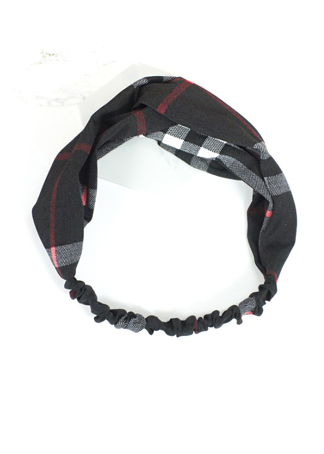 Băng đô turban vải không nhăn bản to kẻ basic