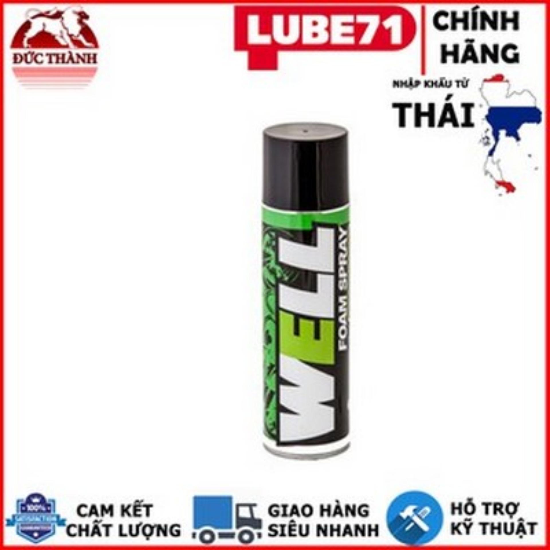 Chai xịt bọt tuyết vệ sinh nón bảo hiểm, yên, rửa xe khô nhanh chóng LUBE71 Well Foam Spray 600ml