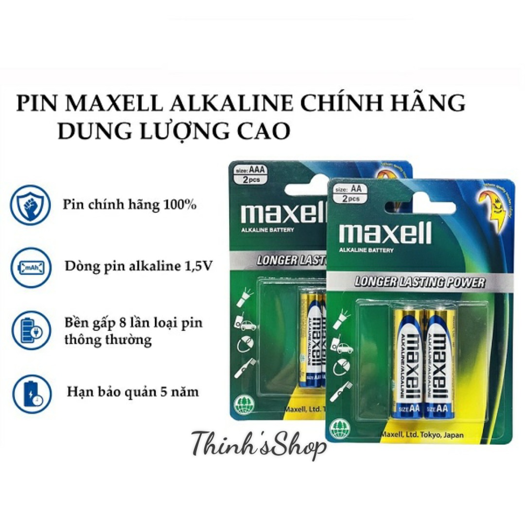 Vỉ 2 viê pin tiểu AA 1.5V Maxell Alkaline chính hãng, dùng cho remote, đồ chơi, đồng hồ