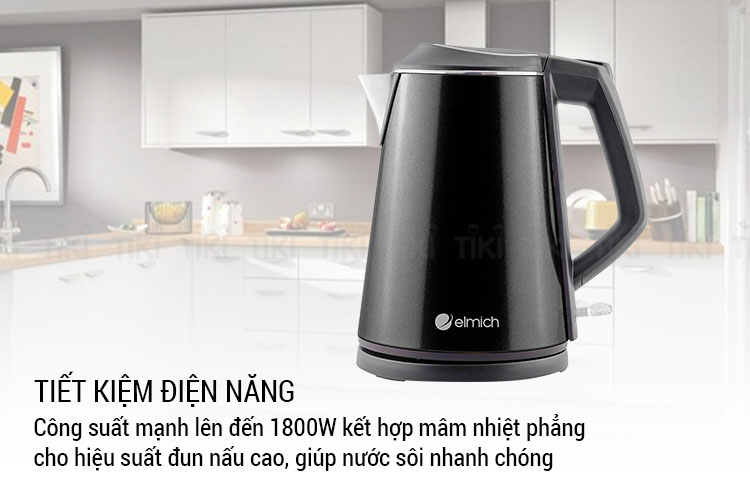 Ấm đun nước siêu tốc Elmich KEE-1785 (Dung tích 1,5L - Điện áp 220V - Công suất 1800W - Màu Đen)