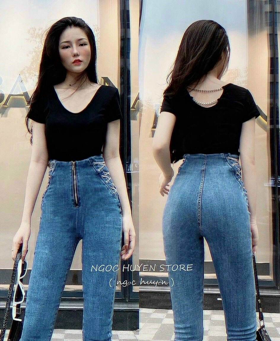 Quần Jean đan dây xích cạp cao siêu chất LS8