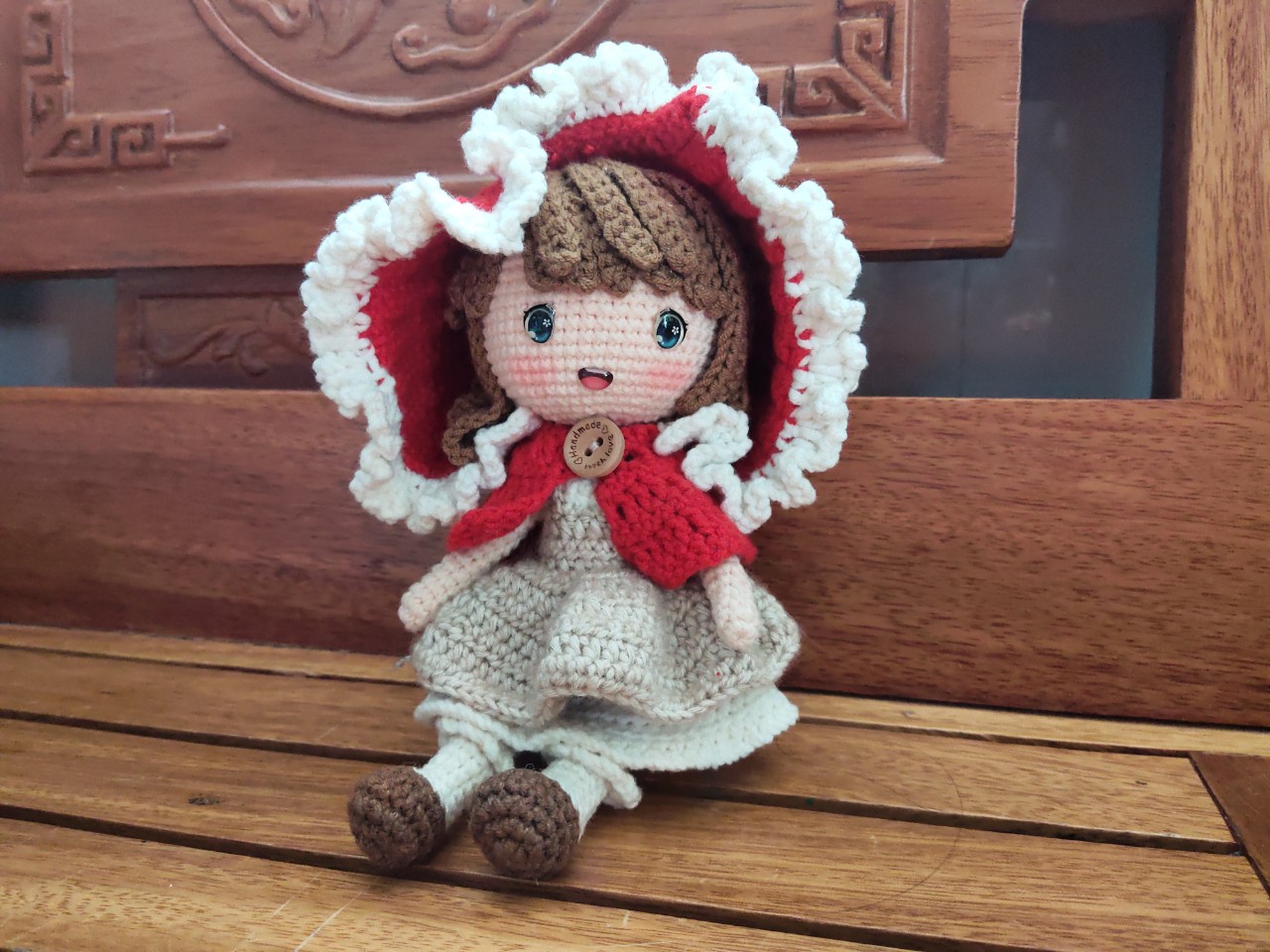 Búp bê móc len cô bé quàng khăn đỏ siêu xinh handmade ( ảnh thật)