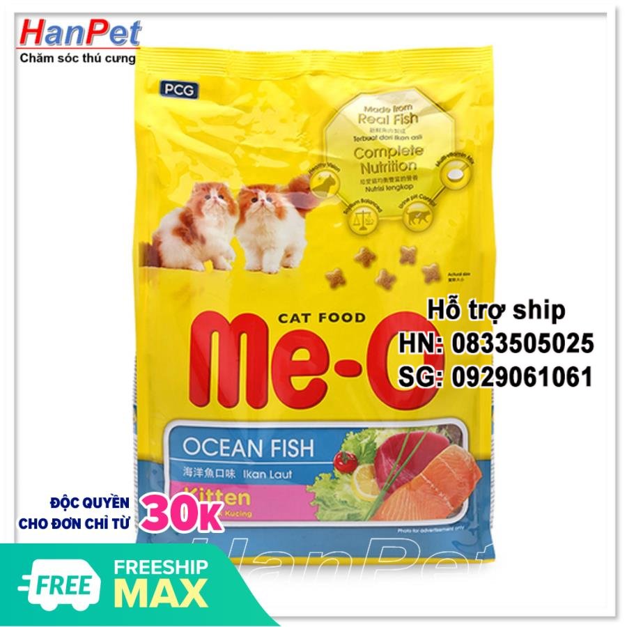 Hanpet - thức ăn dạng hạt mèo con - ME-O kitten vị cá biển ( 204c) (gói 1,1kg)