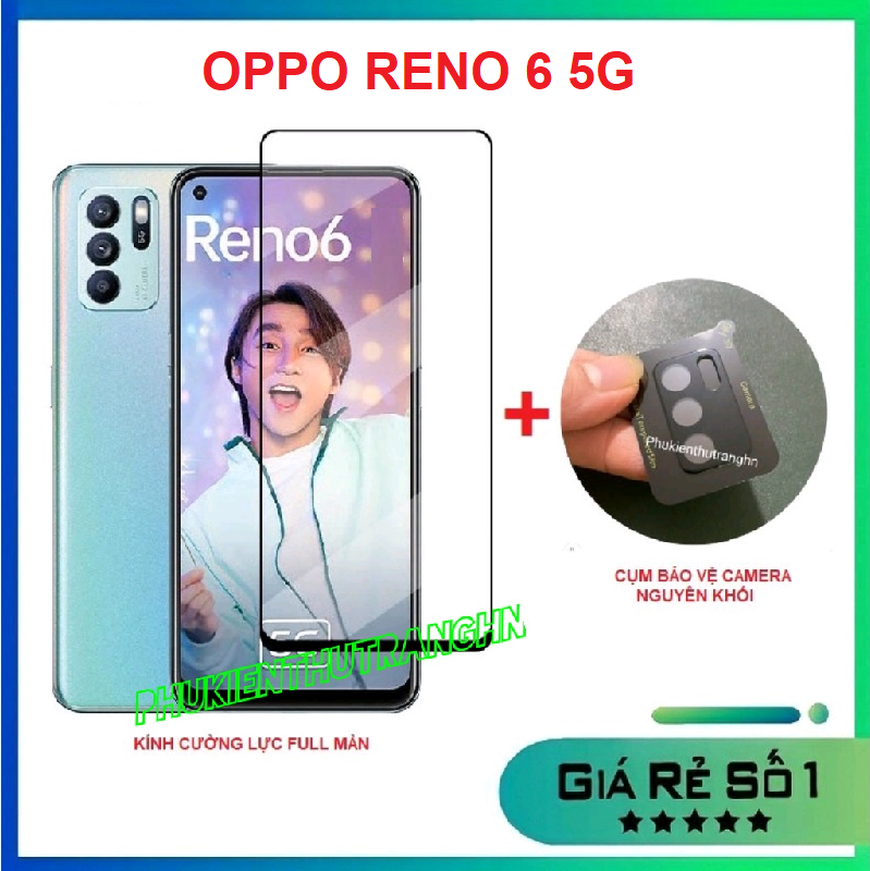 Combo Oppo  Reno 8  Reno 8 Z Reno 7 4G - 5G Reno 7 Z 5G Reno 5 Reno 6 Reno 6Z 5G kính cường lực full màn hình + Cụm kính bảo vệ camera NGUYÊN KHỐI MÀU ĐEN