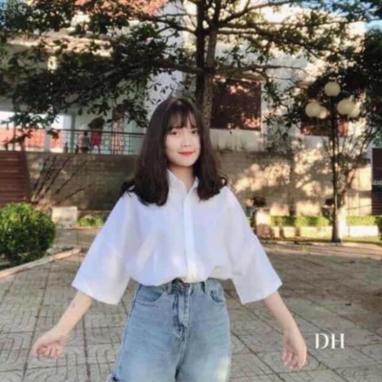 Áo Sơ Mi Trắng Đi Học Unisex( ảnh thật)