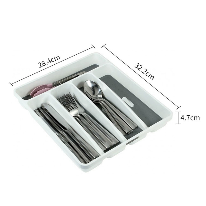 Khay Đựng Nĩa Lớn Màu Xám Bạc Khay Đựng Bộ Sưu Tập, Hộp Đựng Dao Kéo Bằng Nhựa Lót Mềm 5 Ngăn Cho Bộ Đồ Ăn