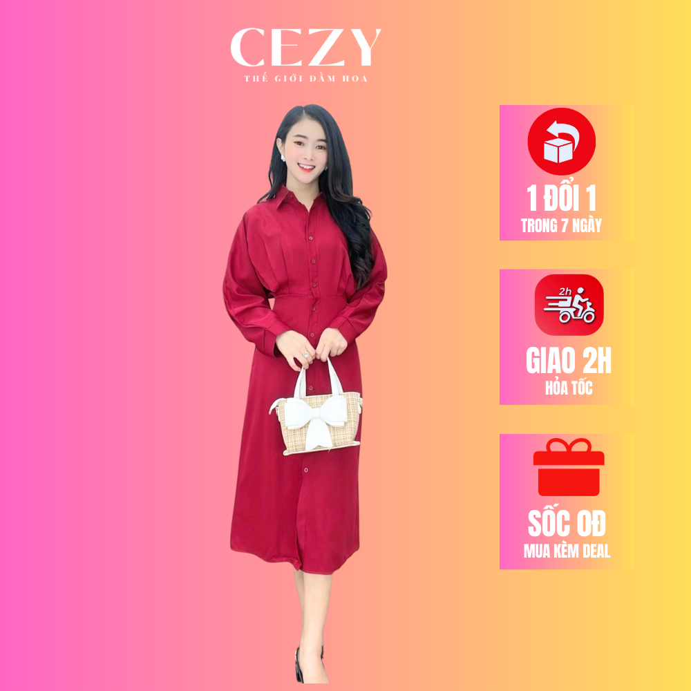 Đầm trơn dáng sơ mi dài tay có size bigsize Cezy D16