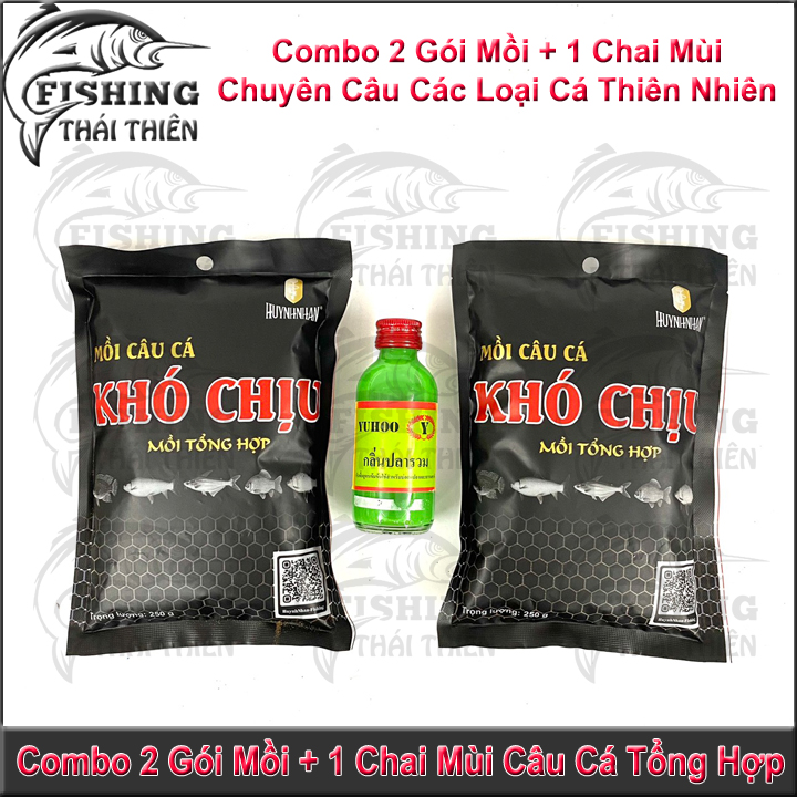 Combo 2 gói mồi câu cá khó chịu, 1 chai tinh mùi câu cá tổng hợp sông tự nhiên, hồ dịch vụ