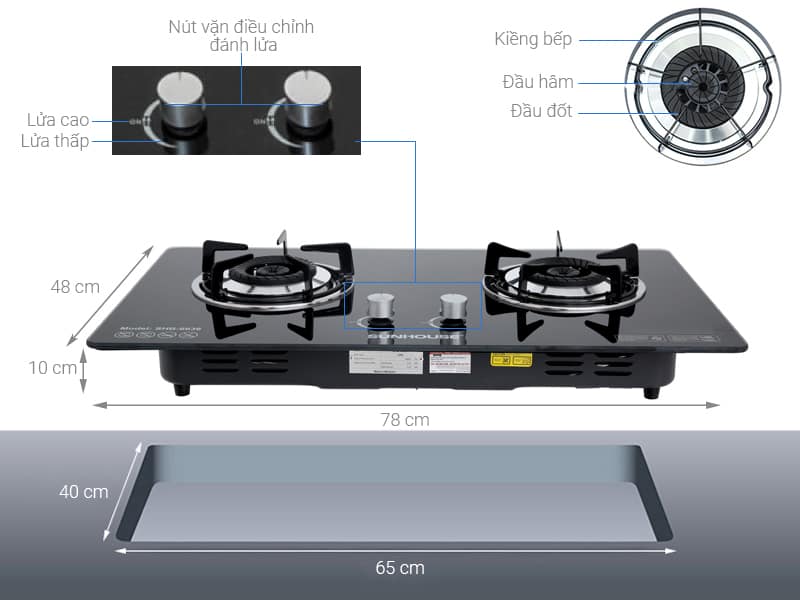 Bếp gas âm kính Sunhouse SHB6636