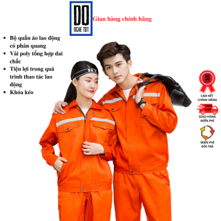 Bộ quần áo lao động có phản quang màu cam vải kaki dai chắc chống rách áo thumbnail