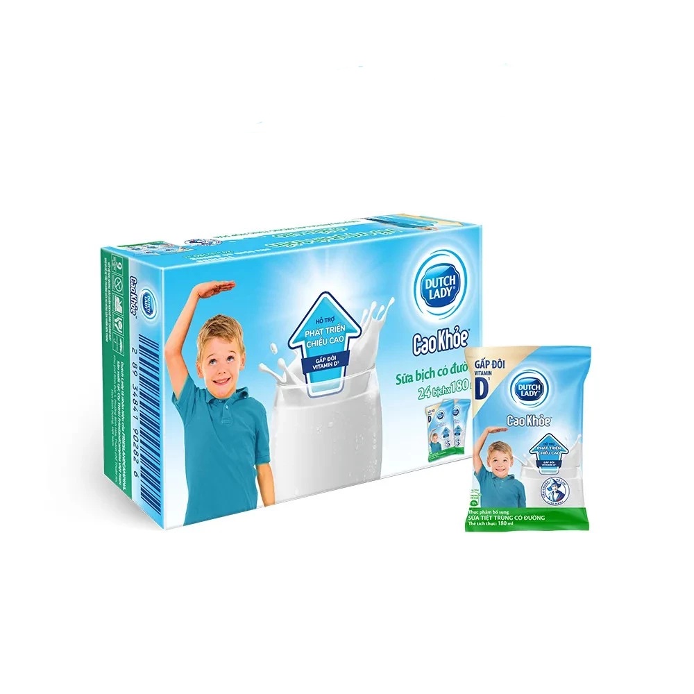 (HSD 23-T2-2025) Thùng 24 bịch Sữa Tiệt Trùng Hà Lan Cao Khỏe 180ml.