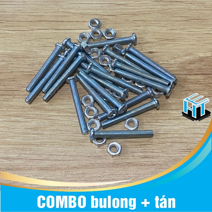 COMBO 20 con Bulong ốc vít M4 + tán (đai ốc) nhiều kích thước
