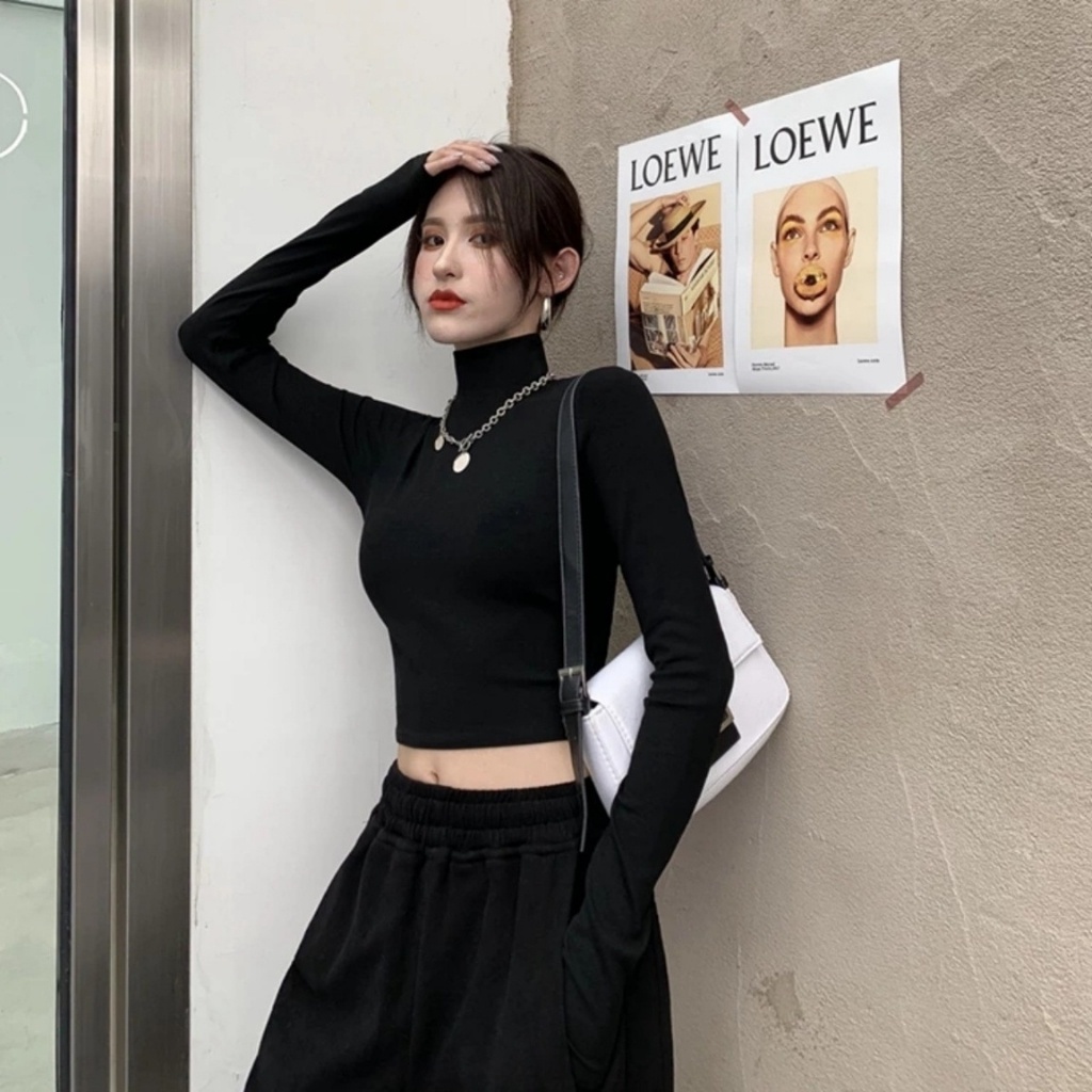 áo croptop dài tay cổ lọ