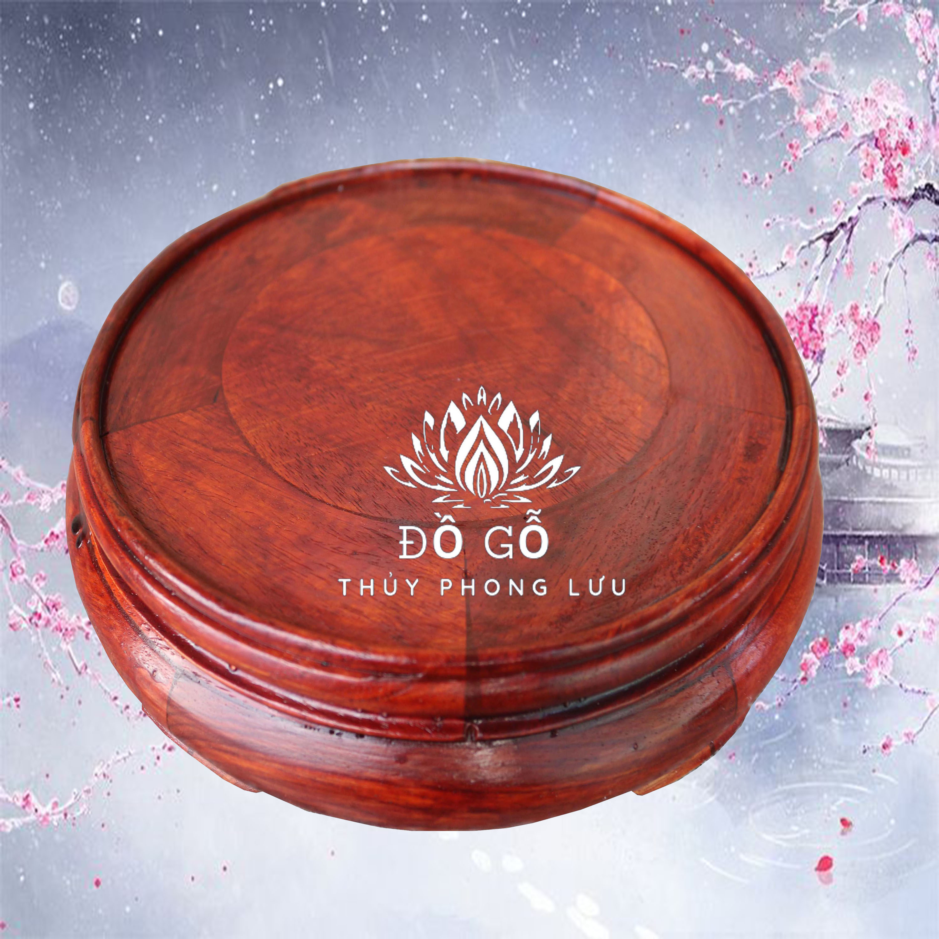 Đế kê gỗ Hương kỷ tròn gỗ hương đỏ Kỷ tròn đôn tròn không chân đế bát hương cao 6cm