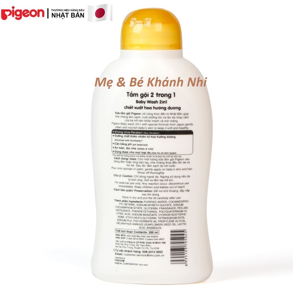 SỮA TẮM GỘI PIGEON TOÀN THÂN CHO BÉ - 200ML