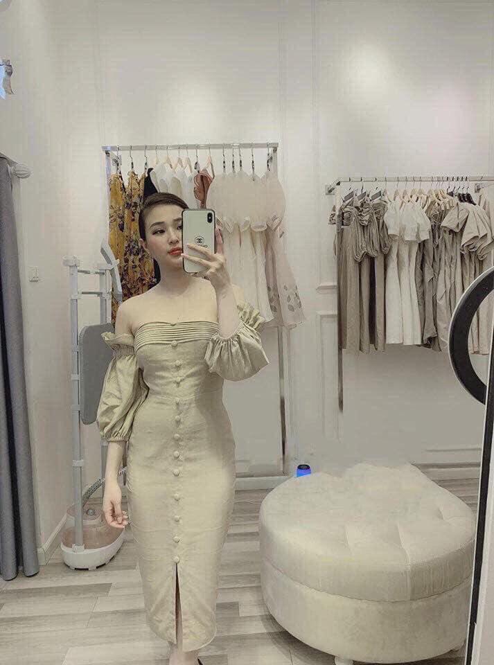 Đầm xếp ly nút bọc_TH