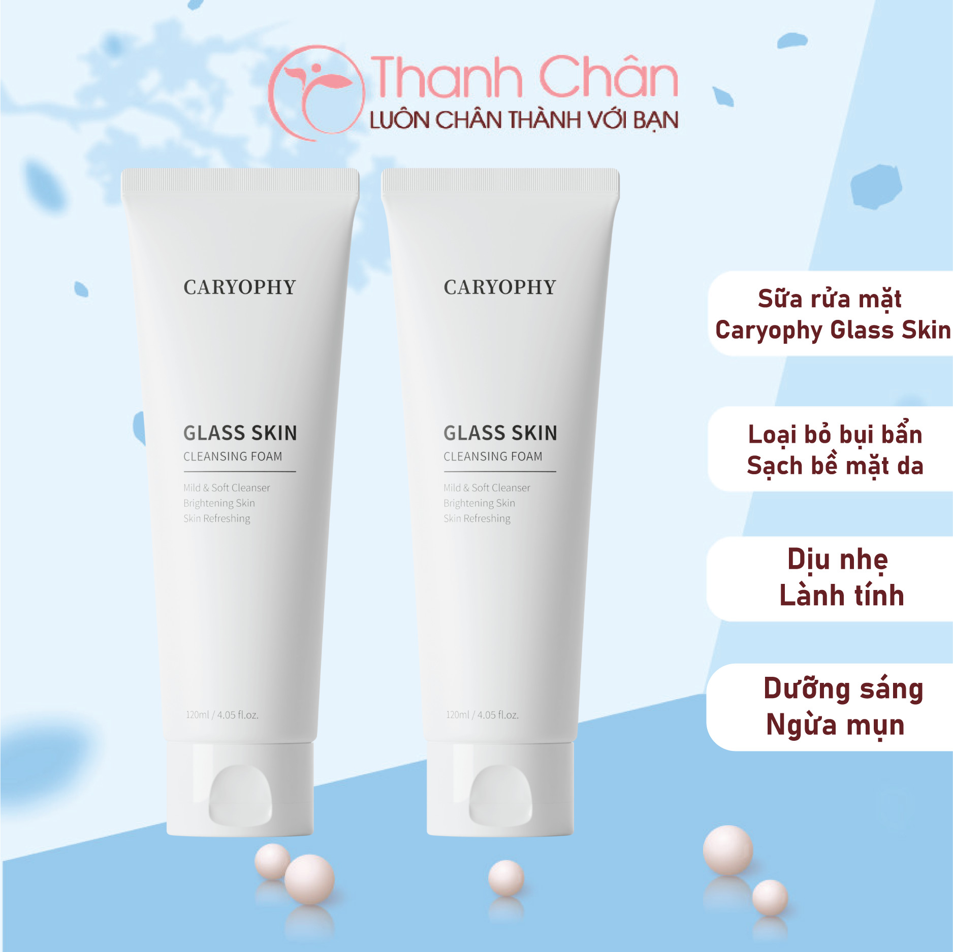 Sữa Rửa Mặt Sáng Da Caryophy Glass Skin Cleasing Foam 120ml