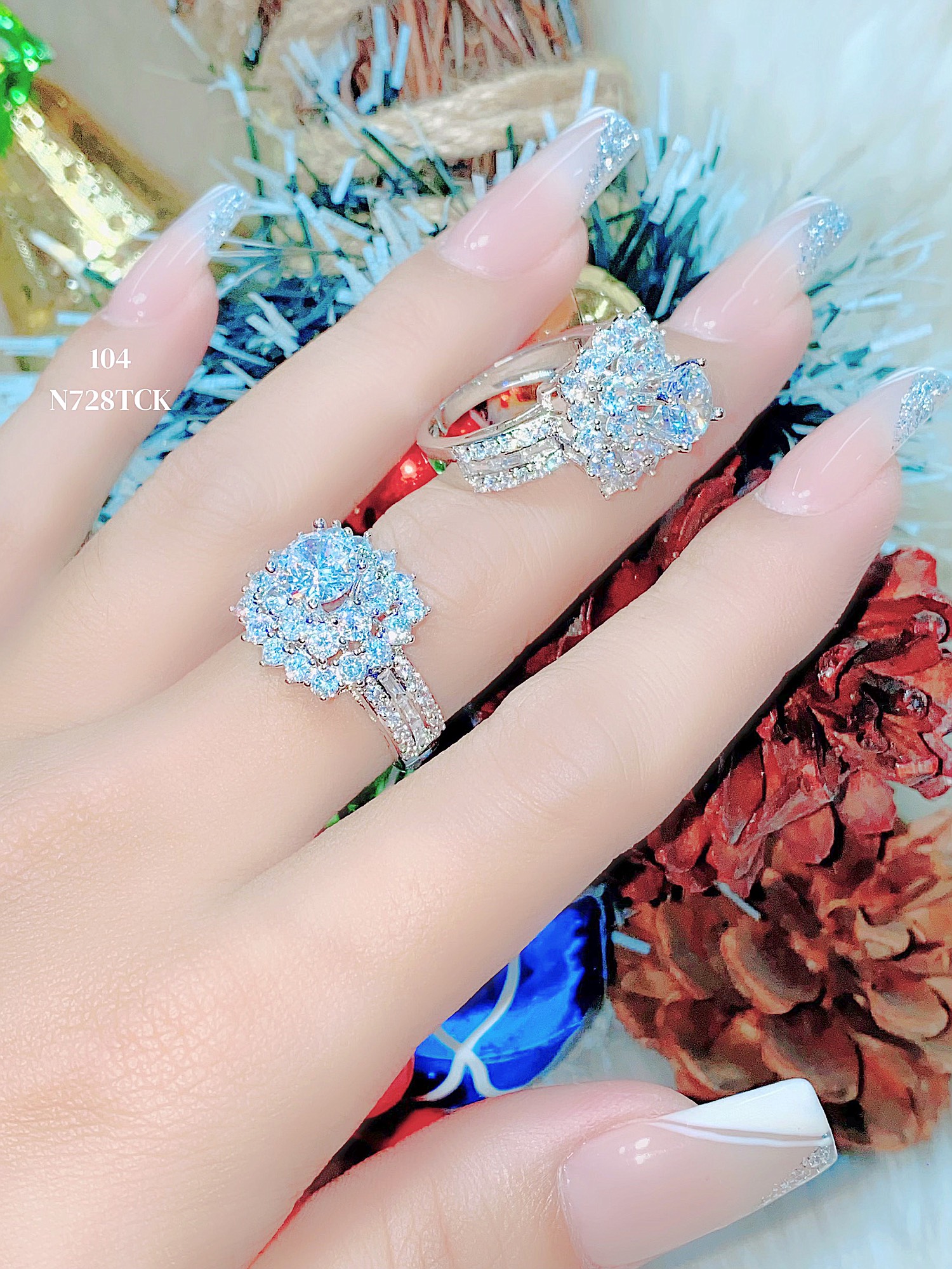 Nhẫn nữ đính xoàn mạ vàng trắng cao cấp N728