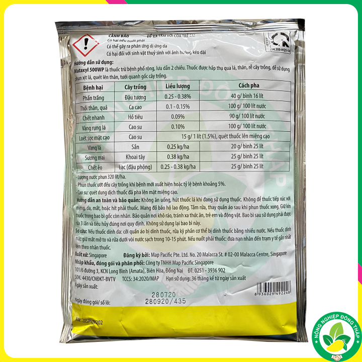 Thuốc Trừ Bệnh, Diệt Nấm Bệnh Mataxyl 500WP (gói 100g)