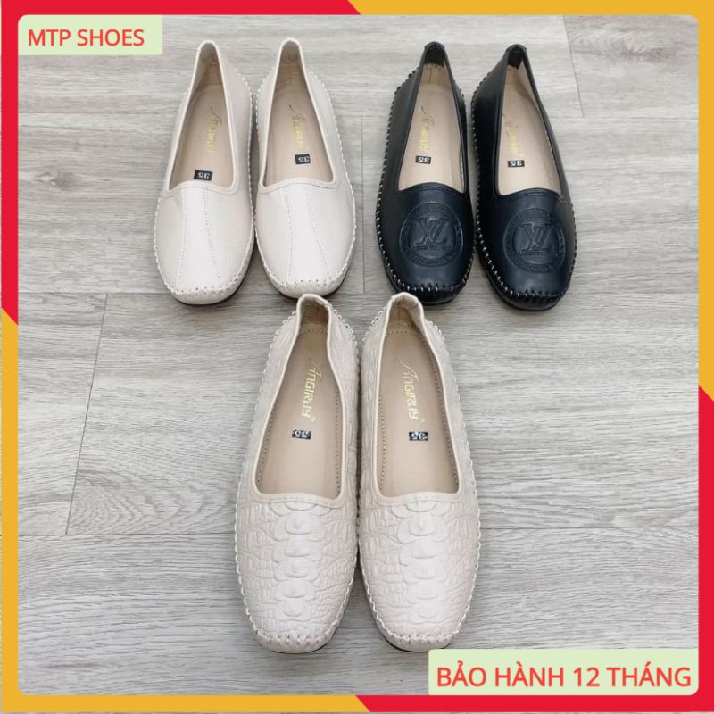 Giày lười nữ slip-on đế bệt da mềm đế cao su đúc