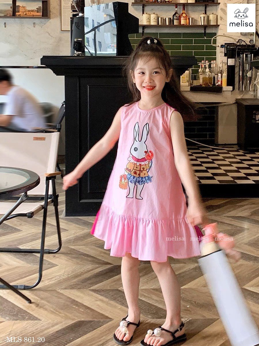 Đầm hồng bé gái con thỏ siêu cute
